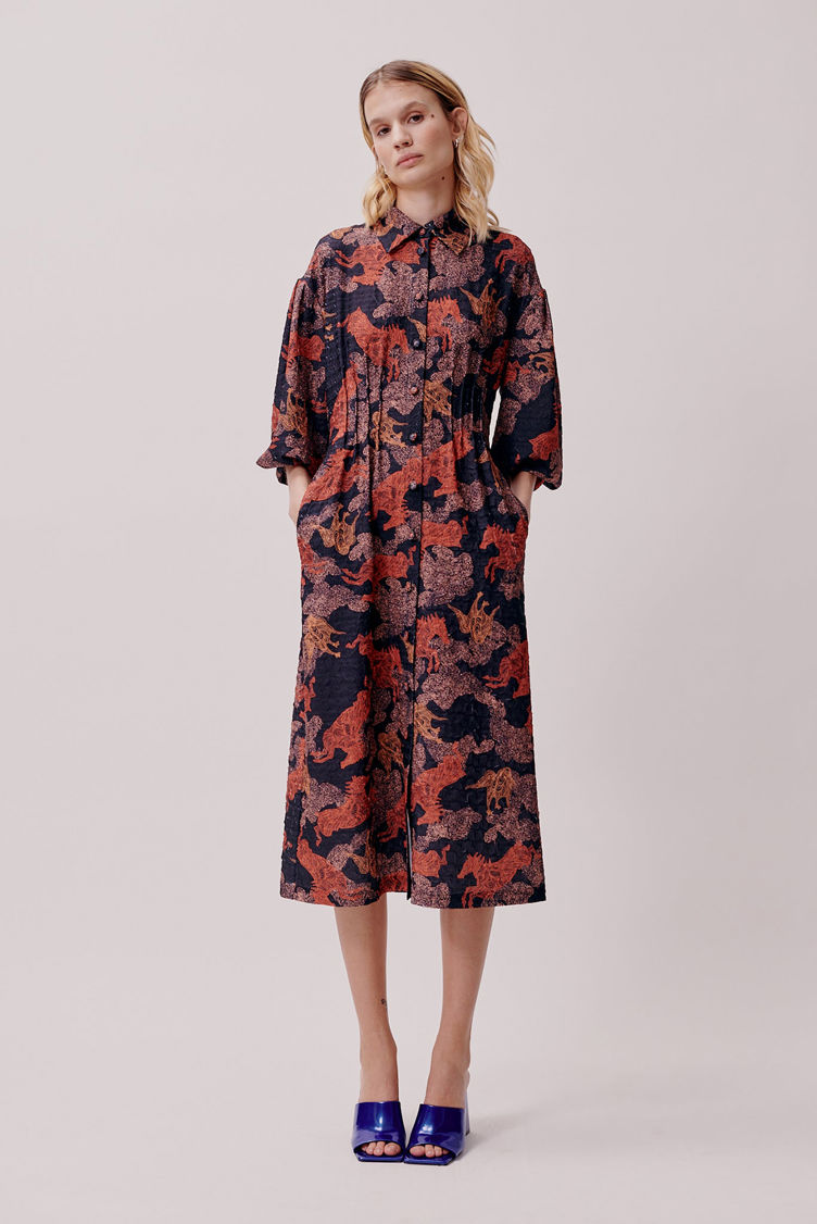 Hofmann Copenhagen Vivienne Dress - Rust Print Plisse