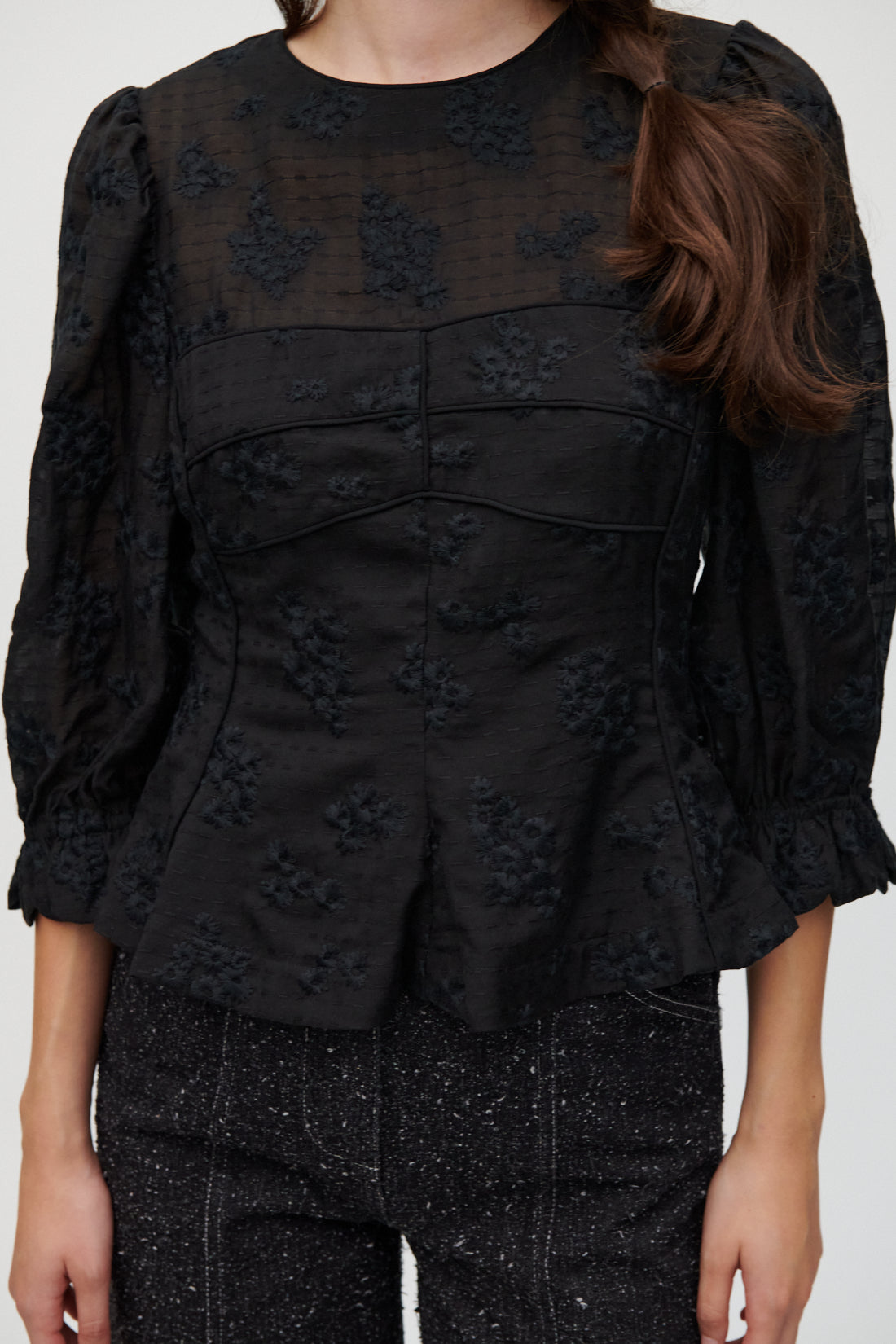 papier　Louise blouse/black 19_LOUISERIBLONGSLEEVEBLACKD30